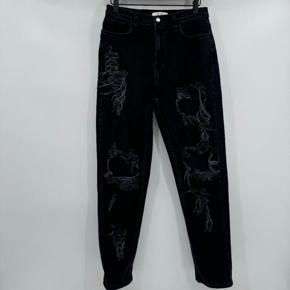 Vibrant MIU Jeans Women 29 Black Distressed Denim High Rise Grunge Stretch USA - Picture 1 of 11